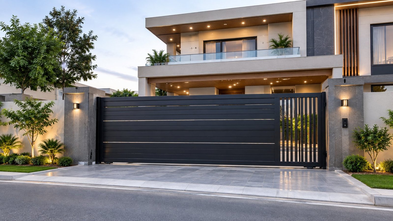 Modern sliding villa gate with pedestrian door — design idea