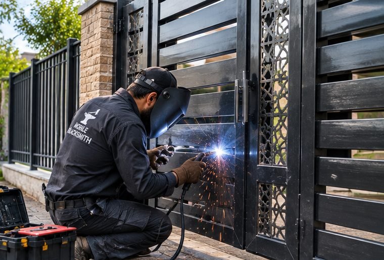 On-site welding repair of a steel gate